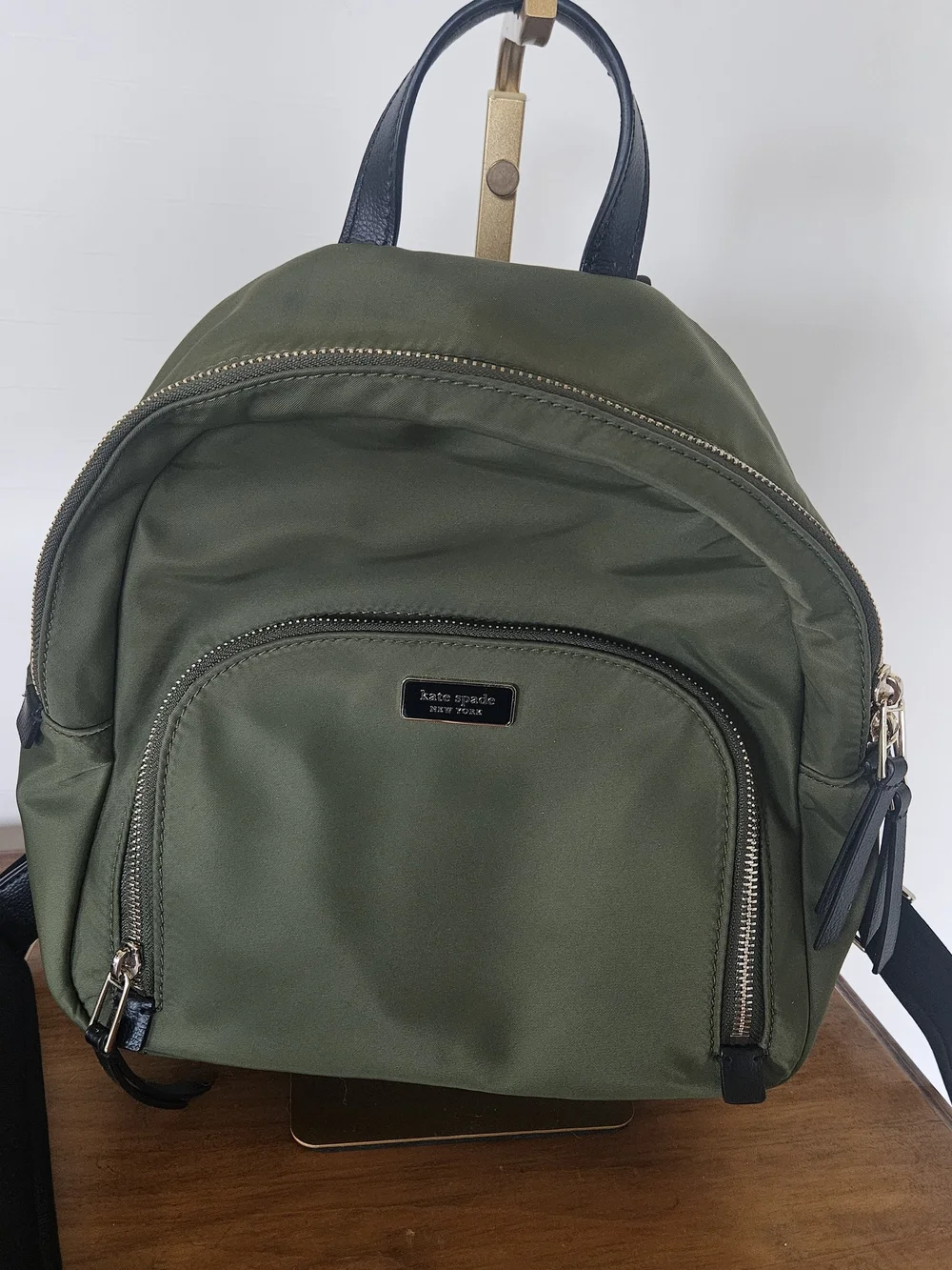 kate spade Olive Green Nylon Mini Backpack with Black Trim and Gold Hardware